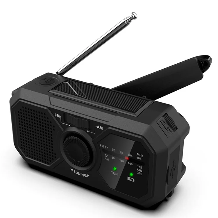 SY-366 Multifunction Weather AM / FM Radio Solar Hand Crank 1200mAh Emergency Power Bank SOS Alert Portable Radio with Flashlight (EU Version)