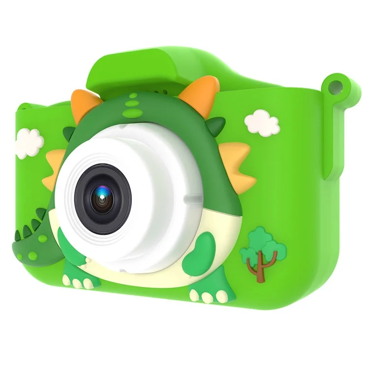 X12S Kids Camera 2.0 Inch IPS Screen Cartoon Dragon Video Recorder Cam, 32G TF Card+Card Reader (CE Certified) - Green