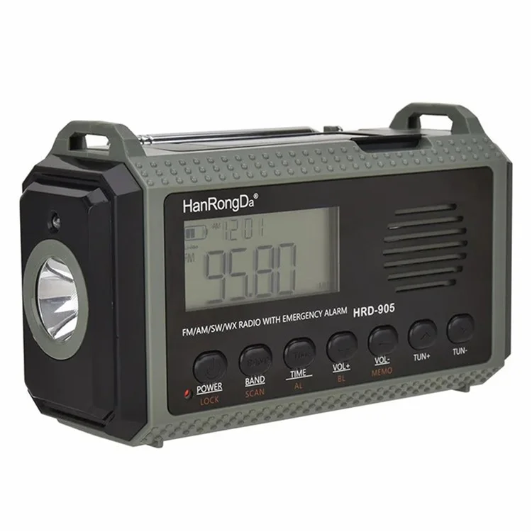 HANRONGDA HRD905 Emergency Weather Radio Solar Hand Crank Battery Operated Portable AM / FM / SW Radio